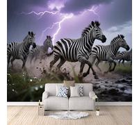 3D Wallpaper Zebra Migration 500x280cm,Modern Art Wall Murals Photo Wall Mural Prairie Lightning,for Living Room Bedroom Children's Room Home Decoration, Easy to Install