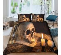 3D Washable Microfibre Death symbol Quilt Cover Set All Season Bedding Set with Pillow Shams Vintage macabre style Bed Quilt Cover Easy Care Breathable Washable for Couples Single（140x200cm）