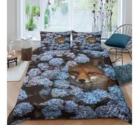 3D Washable Microfibre Fox among blooms Quilt Cover Set All Season Bedding Set with Pillow Shams Nature photography Bed Quilt Cover Easy Care Breathable Washable for Couples Super king（260x220cm）