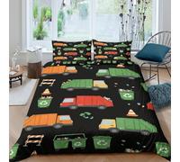 3D Washable Microfibre Garbage trucks Quilt Cover Set All Season Bedding Set with Pillow Shams Cartoon recycling design Bed Quilt Cover Easy Care Breathable Washable for Couples Single（135x200cm）