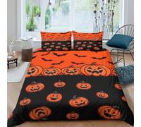 3D Washable Microfibre Halloween pumpkins Quilt Cover Breathable Bedding Set w/ Pillowcases Jack-o-lantern style Comforter Cover All Season, Easy Care, Washable for Home Decor Super king（260x220cm）