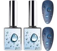 3D Water Drop Gel Top Coat Set (2×15 ml) - No Wipe,Raindrop Bubble Effect,Water Droplet Gel Nail Polish,Waters Drop Top Coat Gel,High Gloss Rain Drops UV LED Nail Gel Polish,2-Step DIY Manicure System