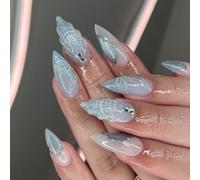 3D water drop shell pattern, elegant silver finish, almond shape, 24pcs set, reusable design(A)