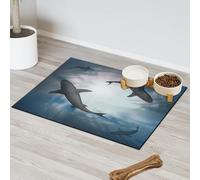 3d Water Shark Pet Feeding Mat for Cat Dog Water Bowl Food Mats Shark Pattern Pet Feeding Mats Absorbent Nti-Slip Contain Spills Protects Floors Placemat 40.6 x 60.9 cm