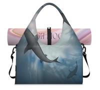 3D Water Shark Sports Duffle Bag with Shoe Compartment Shark Pattern Weekend Overnight Bags Tote Cabin Luggage Bag for Gym Yoga Travel