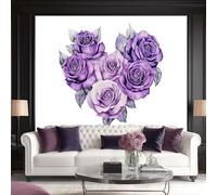 3D Watercolor Purple Rose Wall Mural Wallpaper Non-Woven for Living Room, Bedroom, Children's Room - Large Photo Wallpaper for Tv Background,Dining Room Heart Shaped Purple Roses 200 X 140 Cm