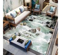 3D Waterfall Area Rug Optical Illusion Mountain Cliff Water Hallway Printed Non Slip Washable for Bedroom Living Room Dining Room Study (2,160 * 240cm)