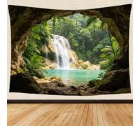 3D Waterfall Tapestry Wall Hanging Jungle Cave Small Tapestry 100x70 cm Printed Tapestries for Bedroom Dorm Living Room Backdrop Wall Art Aesthetic Home Decor Blanket C.167