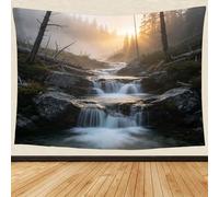 3D Waterfall Tapestry Wall Hanging Misty Woodland Small Tapestry 150x100 cm Printed Tapestries for Bedroom Dorm Living Room Backdrop Wall Art Aesthetic Home Decor Blanket B.81