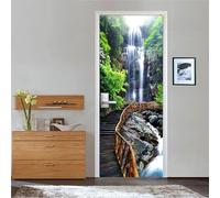 3D Waterfall Wooden Bridge View Door Photo Self-Adhesive Door Sticker Poster Wallpaper Mural Art Wall Sticker 77 X 200 Cm PVC Removable Door Decoration for Living Room Bedroom Bathroom Kit-5559649993