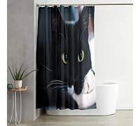 3D Waterproof Shower Curtain, Chickwin Cute Cat Printing Mould Proof Resistant Polyester Dry Quickly Liner Bathroom Curtain with Hooks for Bathroom Shower Stall Home Decor (Black Cat,90x180cm)