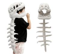 3D Wearable Realistic Dinosaur Skeleton Costume Set, Spinosaurus Plush Dino Outfit, Halloween Dinosaur Skull Headpiece & Spine Costume, Funny Fossil Outfit for Adults & Kids Fancy Dress Party