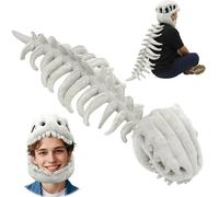 3D Wearable Realistic Dinosaur Skeleton Costume Set, Spinosaurus Plush Dino Outfit, Halloween Dinosaur Skull Headpiece & Spine Costume, Funny Fossil Outfit for Adults & Kids Fancy Dress Party