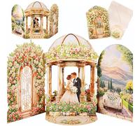 3D Wedding Card Pop Up, Elegant Wedding Card 3D with Bride and Groom, Flower Arch & Wedding Car, Pop Up Card Wedding for Money Gift, Voucher, Congratulations Card for Wedding, Engagement, Anniversary