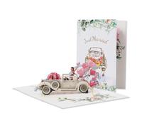 3D Wedding Card with Pop-Up Car Anniversary Cards for Bride and Groom Beautiful Just Married Cards for Couples and Newlyweds for Valentines Day, Engagement, Marriage Include Envelope.