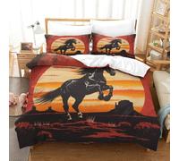 3D Western Wilderness Horse Duvet Cover,Vintage Illustration Bedding Bed Sets Microfiber Quilt Covers 3 Piece, Comforter Cover with Zipper Closure For Kids Boys Bedroom Dorm Decor Double（200x200cm）