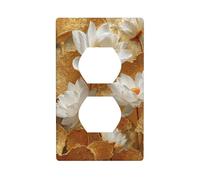 3D White Lotus Flower with Golden Leaves Outlet Cover Light Switch Cover Decorative 1 Gang Wall Plate for Kitchen Room Bathroom Size 7x11.4cm