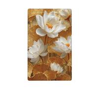 3D White Lotus Flower with Golden Leaves Single Toggle Blank Wall Plate Light Switch Cover Decorative 1 Gang for Kitchen Room Bathroom Size 11.4x7cm