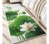 3D White Lotus Runner Rugs for Hallway 50x150, Green Leaves Carpet Runner Non Slip Washable, Water Droplets Floor Mat for Hallway Entryway Kitchen Laundry Room SP74fp