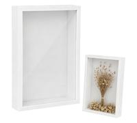 3D White Picture Frame 22 x 17 cm, 3cm Deep Box Frame Display Cases with Glass Panel, For Filling Frame Square Frame Box Frames, Desktop or Wall Hanging for Photos, Crafts, Souvenir