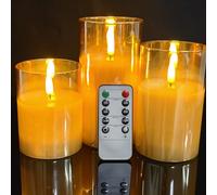 3D Wick Dancing LED Flickering Flameless Candles, Battery Operated Silver Gold Glass led Candles with Remote and Timer, 4 in, 5 in, 6 in, 3 Pack for Party,Wedding,Christams