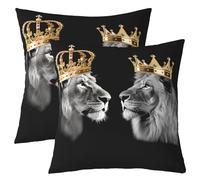 3D Wild Animal Pillow Cover 24x24 Inch Set of 2 African Lion Leopard Wildlife Decor Cushion Cover for Kids Teens Adults Golden Crown Nature King Soft Square Cushion Case for Couch Chairs Office