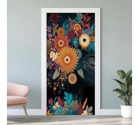 3D Wild Flowers Leaves Door Sticker, Abstract Floral Botanical Mural, Plants Exotic Wallpaper Self-Adhesive Removable PVC Door Decal for Bedroom Living Room Home Decor Wall Murals 85x215 cm W8w127