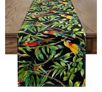 3D Wildlife Parrot Table Runner 60x13 Tropical Jungle Leaves Waterproof Rectangular Runner Colorful Parrots Nature Animal Table Runner for Kitchen Dining Decor