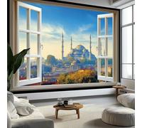 3D Window Cathedral Landscape Wallpaper for Living Room Multicolor Wall Mural Art for Bedroom Decoration Poster - Non-Woven Premium Art Print Fleece Photo Wallpaper 350 x 256 cm