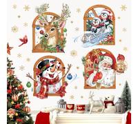 3D Window Christmas Wall Decals Santa Claus Penguins Snowman Reindeer Christmas Wall Art Sticker Decal for Window Christmas Decorations Indoor Xmas Decor