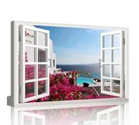 3D Window Effect Landscape Canvas Wall Art Modern View of Sea Artwork Decor for Living Room Bedroom Kitchen Framed Paintings to Hang on Walls 36x24inch (90x60cm)