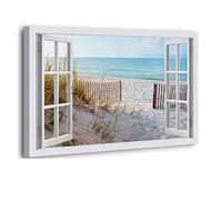 3D Window View Fake Window Dune beach Out of Window Nature Landscape Pictures.False Faux Window Panoramic Painting Print on Canvas. Canvas Wall Art Picture70x100cm(28x40in) frameless