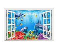 3D Window View Fake Window The underwater world Out of Window Nature Landscape Pictures.False Faux Window Panoramic Painting Print on Canvas. Canvas Wall Art Picture30x45cm(12x18in)frameless