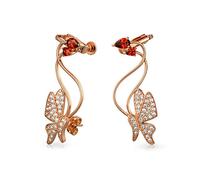3D Wire Reddish Pink Cubic Zirconia Garden Insect Butterfly Helix Ear Pin Climber Crawler Cartilage Lobe Earrings For Women Teen Rose Gold Plated Brass