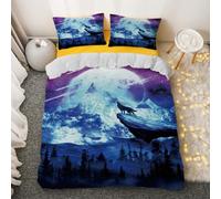3D Wolf Bedding Set Wildlife Animal Comforter Cover Set Wolves Howl at the Moon in the Night Sky for Lover Kids Teens Boys Girls Man Women Bedroom Decor 3Pcs (Colour 7,Single:135x200cm (3Piece))
