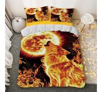 3D Wolf Bedding Set Wildlife Animal Comforter Cover Set Wolves Howl at the Moon in the Night Sky for Lover Kids Teens Boys Girls Man Women Bedroom Decor 3Pcs (Colour 5,Single:135x200cm (3Piece))