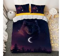 3D Wolf Bedding Set Wildlife Animal Comforter Cover Set Wolves Howl at the Moon in the Night Sky for Lover Kids Teens Boys Girls Man Women Bedroom Decor 3Pcs (Colour 2,Single:135x200cm (3Piece))