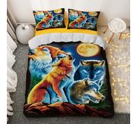 3D Wolf Bedding Set Wildlife Animal Comforter Cover Set Wolves Howl at the Moon in the Night Sky for Lover Kids Teens Boys Girls Man Women Bedroom Decor 3Pcs (Colour 8,Double:200x200cm(3Piece))