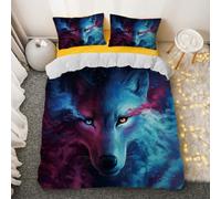 3D Wolf Bedding Set Wildlife Animal Comforter Cover Set Wolves Howl at the Moon in the Night Sky for Lover Kids Teens Boys Girls Man Women Bedroom Decor 3Pcs (Colour 1,Double:200x200cm(3Piece))
