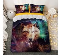 3D Wolf Bedding Set Wildlife Animal Comforter Cover Set Wolves Howl at the Moon in the Night Sky for Lover Kids Teens Boys Girls Man Women Bedroom Decor 3Pcs (Colour 3,Single:135x200cm (3Piece))