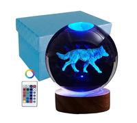 3D Wolf Crystal Ball Lamp, Upgraded 3.15 Inch Wolf Crystal Ball Night Light with 16 Colors LED Wooden Base, Remote Control, Gift Box Packaging, Home Decor Gift for Friends (Wolf)