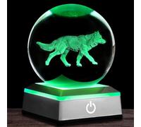 3D Wolf Crystal Ball Night Light 3.15 inch Glass Ball Table Lamp with Color Changing Touch Base Decor Ideal Wolf Statue Decor Gifts for Friends Kids Christmas Birthday