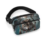 3D Wolf Dream Catcher Fanny Pack for Men Women, Durable Sling Chest Bag with Adjustable Strap & Large Pocket, Small Crossbody Bag for Running, Hiking, Cycling, Travel
