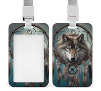 3D Wolf Dream Catcher Id Badge Holder with Breakaway Lanyard Abs Plastic Name Tag Holder Vertical Clear Front Window Push Slide Card Protector Gift for NurseTeacher Office Staff & Events