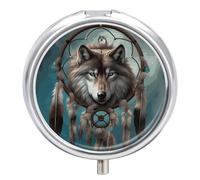 3D Wolf Dream Catcher Pill Box Cute Round Pill Box 3 Compartment Decorative Pocket Purse Portable Mini Travel Medicine Tablet Vitamin Fish Oil Holder Organizer Pill Case