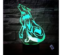 3D Wolf Night Light 16 Colors Changing Remote Control USB Power Touch Switch Decor Lamp Optical Illusion Lamp LED Table Desk Lamp Christmas Brithday Children Kids Gift