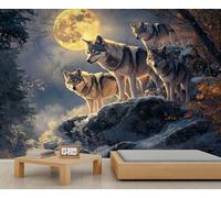 3D Wolf Pack Wall Mural Moonlight Forest Animal Mural Mystical Wildlife Wallpaper Elegant Wolf Photo Wallpaper for Living Room Bedroom Kitchen Company 150 x 100 cm