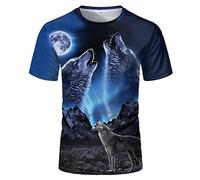 3D Wolf Print T Shirt Men Vintage Animal Galaxy Wolf Pattern Print Hip Hop Round Neck Short Sleeve Pullover Fashion Casual Tee Shirt