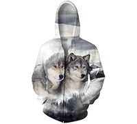 3D Wolf Print Zip Up Hooded Zipper Women Men Animal Tops Hoodies Sweatshirts Zip Jacket L
