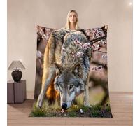 3D Wolf Throw Blanket 100x130cm Microfiber Fleece Ultra Super Soft Fleece Cozy Plush Warm Cherry Blossoms Flannel Blanket All Season Bedding for Bed Couch Travel（MXX 9-3）